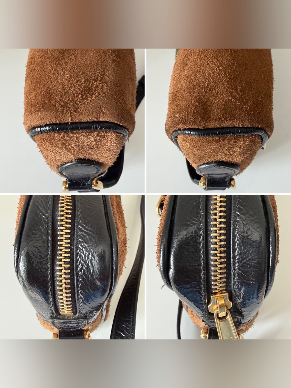 Gucci Ophidia Sherry Crossbody Bag – Brown Suede & Patent Leather w/ Web Stripe - Picture 6 of 12
